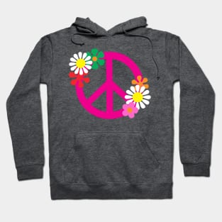 Pink Hippie Peace Symbol and Flowers Hoodie